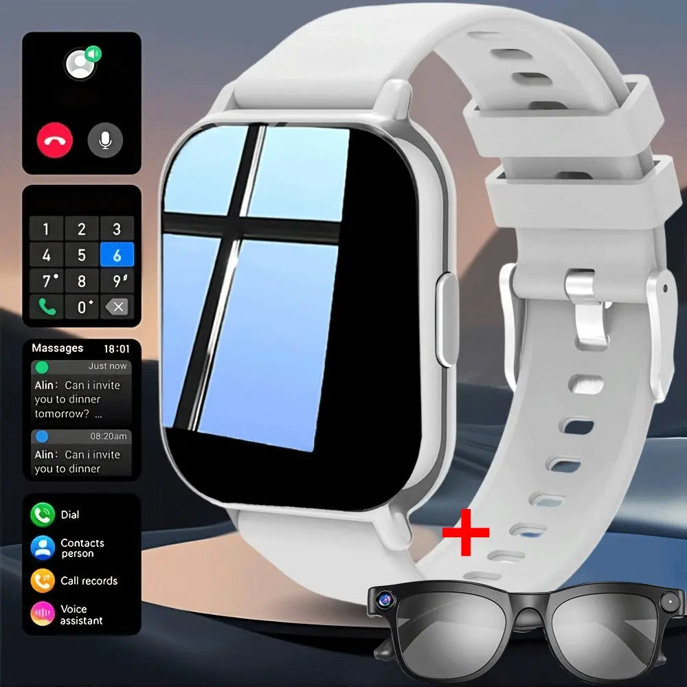 Upgrade Your Daily Tech! Smart Watch with Bluetooth Call + Camera Smart Glasses All‑in‑one Set  Answer Calls, Capture Moments, Track Fitness in One Bundle. Perfect Gift!