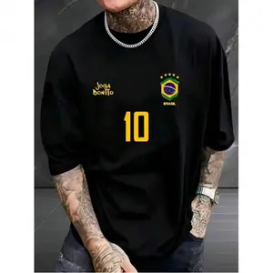 Men's Graphic T-Shirt, Retro Brazil Football Jersey - Legendary Number 10, Casual Football Fan Outfit, Football Jersey,  Polyester Breathable Knit Fabric, Regular Fit Round Neck Design, streetwear, shop deals, summer outfits, guys gifts, summer clo