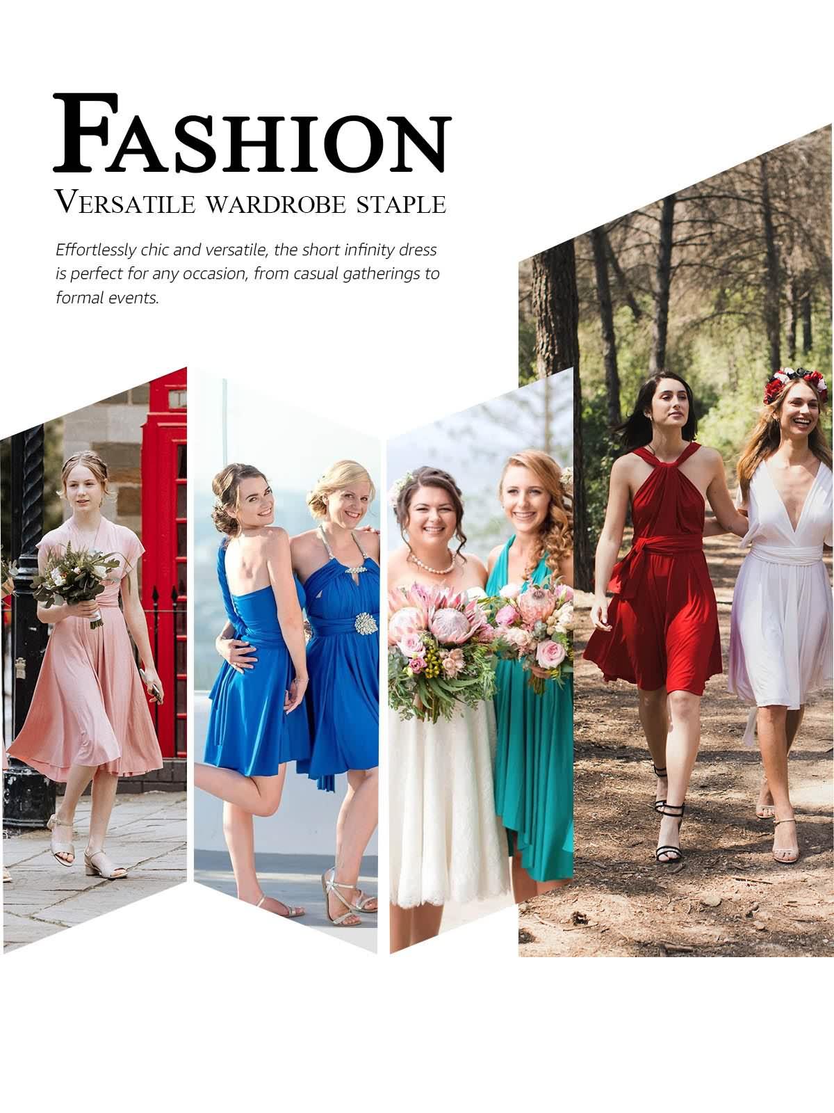 Short Infinity Dress with Bandeau, Convertible Bridesmaid Dress, Multi-Way Dress, Charcoal Grey Twist Wrap Midi Dress