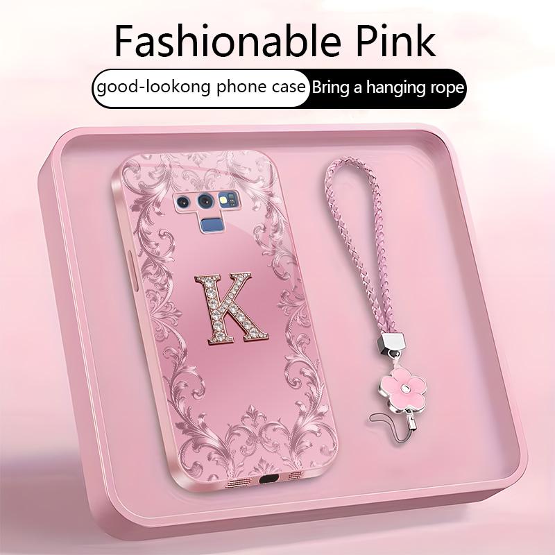 Suitable for [Galaxy Note9] high-end women's phone case🥰，free four-leaf clover lanyard included—choose any one of the 26 letters. Drop-resistant and fingerprint-proof. YM99