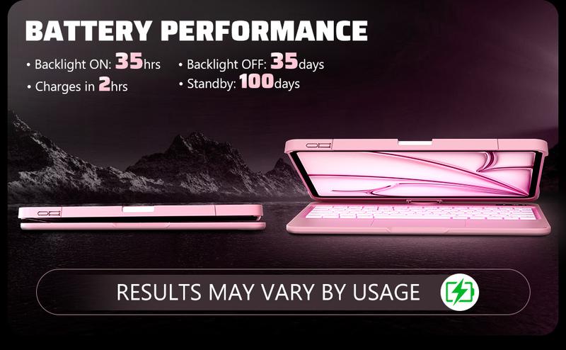 Blush Pink (Solid) Keyboard Case For iPad Pro 13/11inch – 360° Rotatable Multi-Touch Trackpad, 7-Color Backlit Keyboard, Transparent Back, Pencil Holder, Type-C Charging