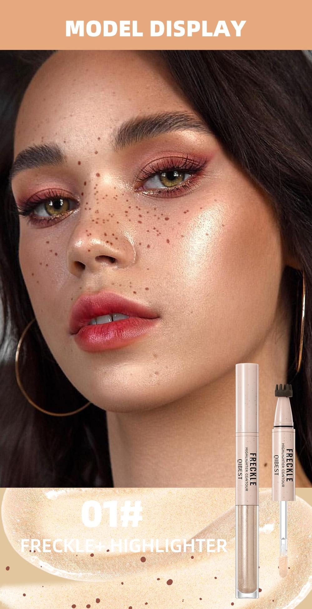 2-in-1 freckle pen, waterproof, sweatproof, long-lasting, shimmering highlighter makeup, double-headed freckle pen