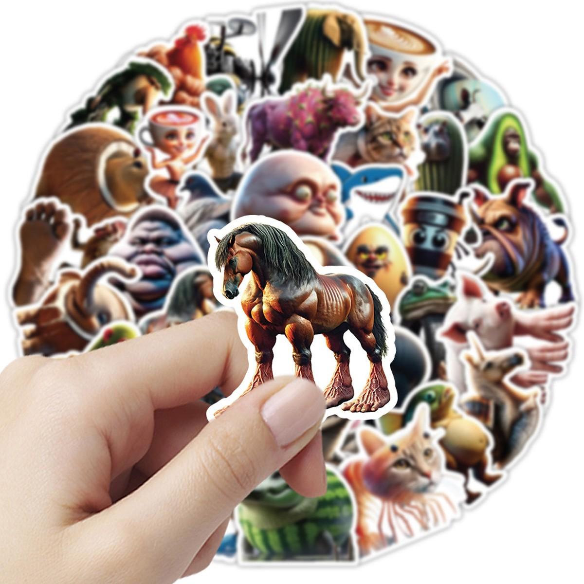 1Pc 50PCS Myth Creature Stickers Funny Weird Cartoon Monster Vinyl Waterproof Decals Aesthetic Graffiti Sticker Pack for Laptop Water Bottle Phone Case Skateboard Helmet Scrapbook DIY Decor Gift Spring Summer Party Supplies