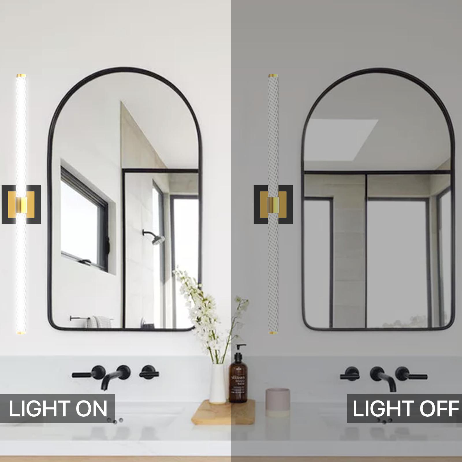 GLITGATE LED Vanity Light, 22 inch/30inch/38inch Dimmable Black and Gold Bathroom Fixture Mirror, 13 Watt/15Watt/20Watt 6000K Modern Linear Bathroom Vanity Light, 360 Degree Wall Sconce (White),Halloween, Black Friday, Christmas