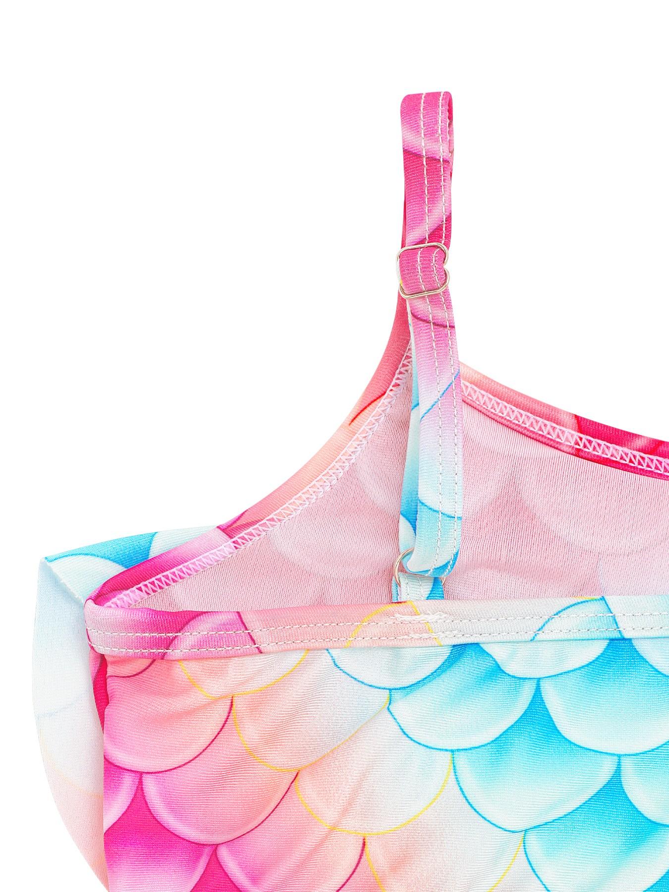 Girls Mermaid Tail Bikini Swimsuit Sets, Rainbow Beach Bathing Suit, 3 Piece Princess Performance Cosplay Costume Sets, Swimwear Sets