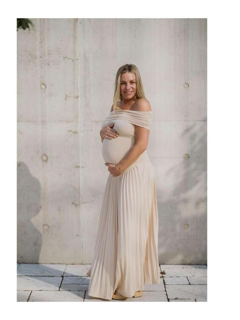 Elegant Off-Shoulder Ruched Maxi Dress, Maternity Baby Shower Gift, Long Flowy Party Dress, Maternity Dresses, Women's Fashion Clothing