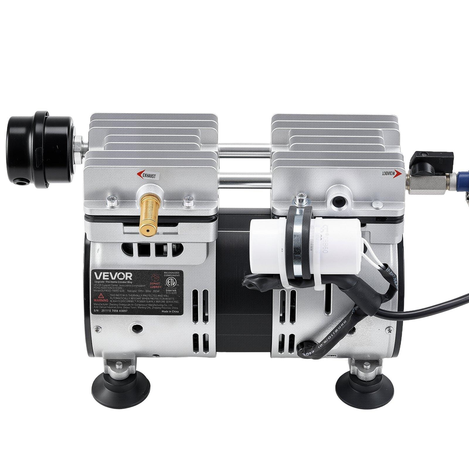 VEVOR Pond Aerator System, 3/4 HP Air Compressor (5.2CFM), 1 Diffuser, 100' Weighted Tubings, Deep Water Oxygen Boost Pump for Max 3-Acre Outdoor Lakes