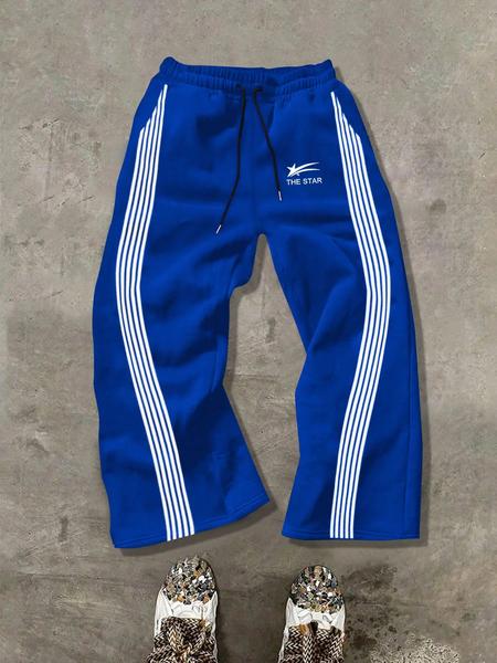 Striped Sporty Sweatpants with Side Bars & the Star Logo, Drawstring Waist, Loose Fit, Skin-Friendly Fabric for Daily Wear, Athleisure Style Pants