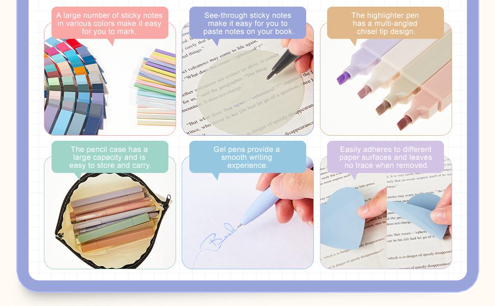 Christmas Gifts Bible Study Supplies 45Pack Aesthetic Annotation Kit with Pencil Case Black Gel Pens Highlighters Transparent Sticky Notes Index Tab School Stationery Set for College Teenagers Student Teacher Girly Daughter Women