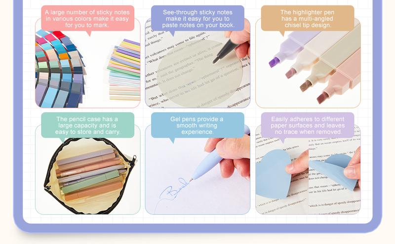 Christmas Gifts Bible Study Supplies 45Pack Aesthetic Annotation Kit with Pencil Case Black Gel Pens Highlighters Transparent Sticky Notes Index Tab School Stationery Set for College Teenagers Student Teacher Girly Daughter Women