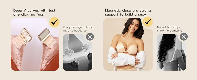Niidor 2 Pairs Sticky Bra 2025 Newest Strapless Adhesive Invisible Push up Silicone Bra with Magnetic Clasp for Women Backless Dress