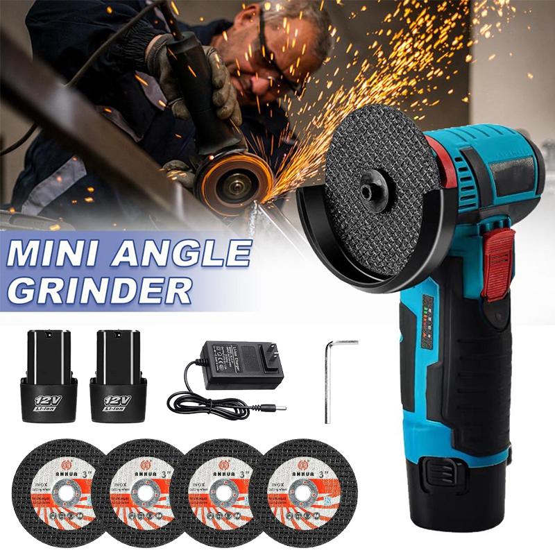 Upgrade 12V Cordless Mini Brushless Angle Grinder Kit with 4 Gutting Blades,2 pcs 12V 1300mAh Batteries 19500 RPM/Min,for Cutting Grinding Polishing Electric Heavy Duty Handle Power Tools