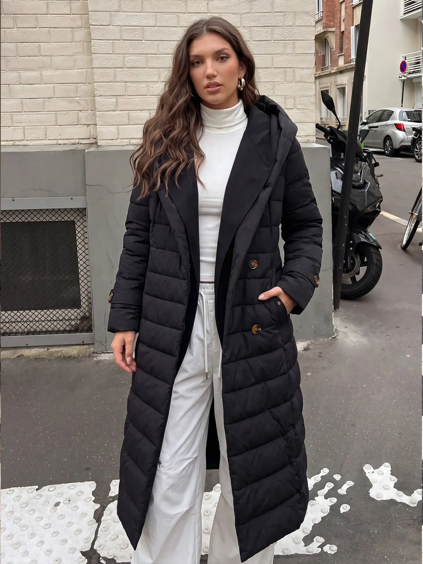 Women's Long Puffer Coat, Hooded Tie Waist, Water-Resistant Quilted Jacket, Winter Maxi Outerwear, Stylish and Warm