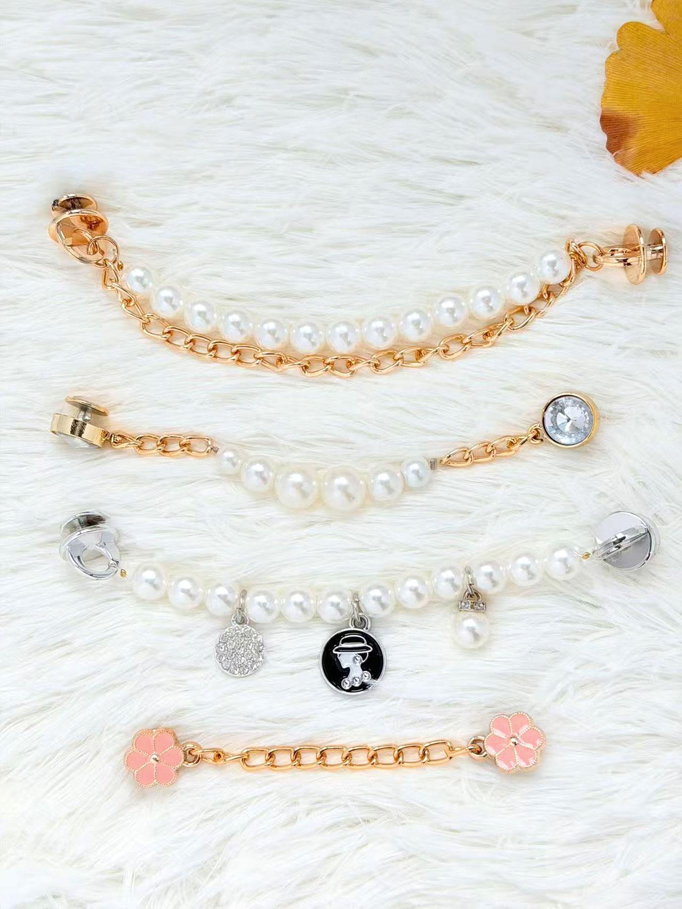 2 Piece Pearl Rhinestone Hole Shoe Chain Set, Multi-Style Decorative Trendy Hole Shoes Accessories, Fashionable Footwear Enhancements, Shoe Charm Set