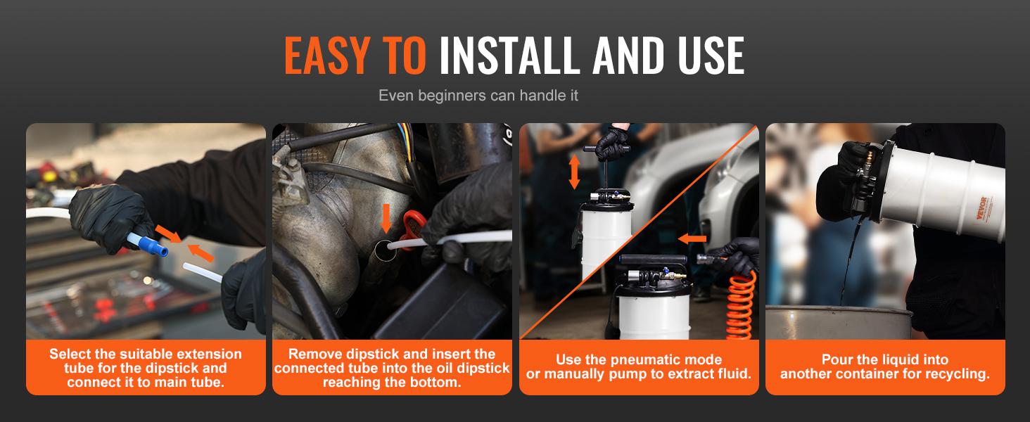 VEVOR Fluid Extractor, 1.74 Gallons (6.5 Liters), Pneumatic/Manual Oil Changer Vacuum Fluid Extractor with Dipstick and Suction Hose, Oil Extractor Change Pump for Automotive Fluids Vacuum Evacuation