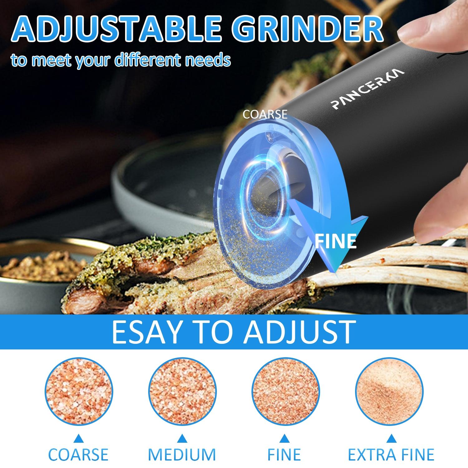 PANCERKA Electric Salt & Pepper Grinder, USB Rechargeable Automatic Pepper Grinder with LED Light, Adjustable Coarseness Pepper Grinder Set for Home Kitchen Cooking, Kitchen Gadgets, Gift