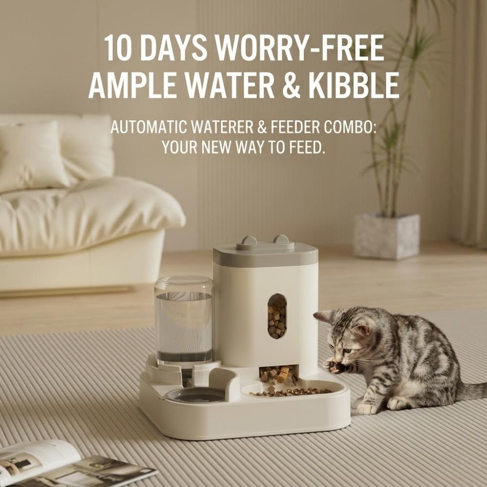 Cute 2-in-1 Automatic Cat Feeder & Water Dispenser  Portion Control Pet Bowl
