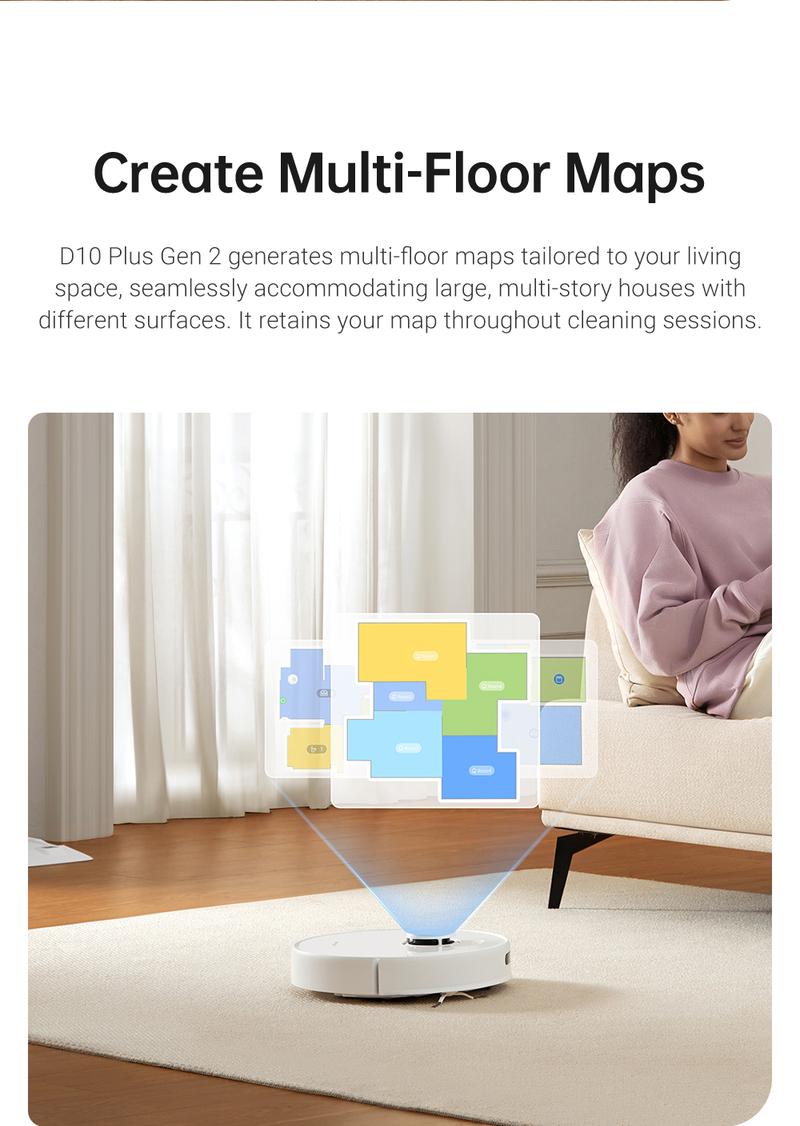DREAME D10 Plus Gen 2 Robot Vacuum and Mop with Self-Emptying Base for 90 Days of Cleaning, 6000 Pa Suction and LiDAR Navigation, Obstacle Avoidance, Wi-Fi Connected
