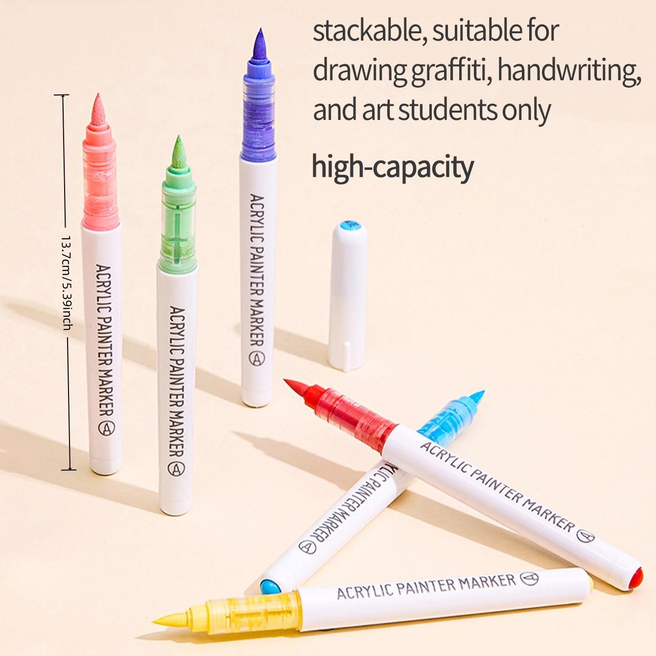 Automatic Ink Control Acrylic Paint Markers, Brush Tip Pens for Rock Painting, Ceramic, Wood, Canvas, DIY & Art Supplies