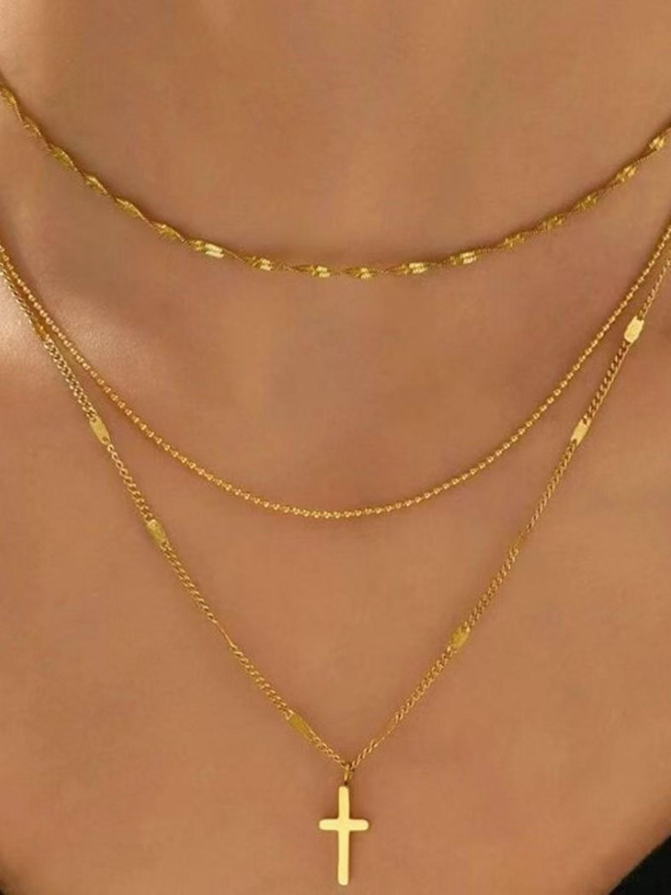 Layered Cross Pendant Necklace, Simple Fashion Clavicle Chain, Stylish Multi-Layer Design, Perfect for Daily Wear