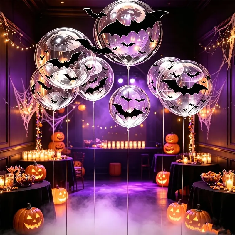 6Pcs Halloween Bat Bobo Balloon Set, Includes 6Pcs 20 Inch Bobo Balloons & 48Pcs Assorted‑Size Bat Cutouts, Party Decorations for Halloween, Family Gathering, Birthday, Anniversary, Window Display, Indoor Outdoor Backdrop & Photo Booth Supplies