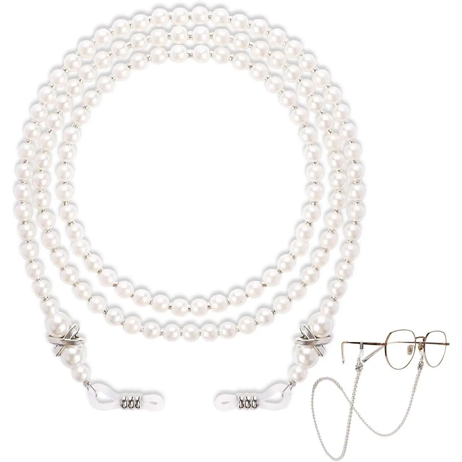 Lens Eye Glass Chains Holders Women Pearl Eyeglass Chain Eyeglasses Strap Lanyard Elegant Eyewear Retainer Chain Eyeglass Face Mask Chains Stylish Pearl Chains Sunglasses Beads Chains