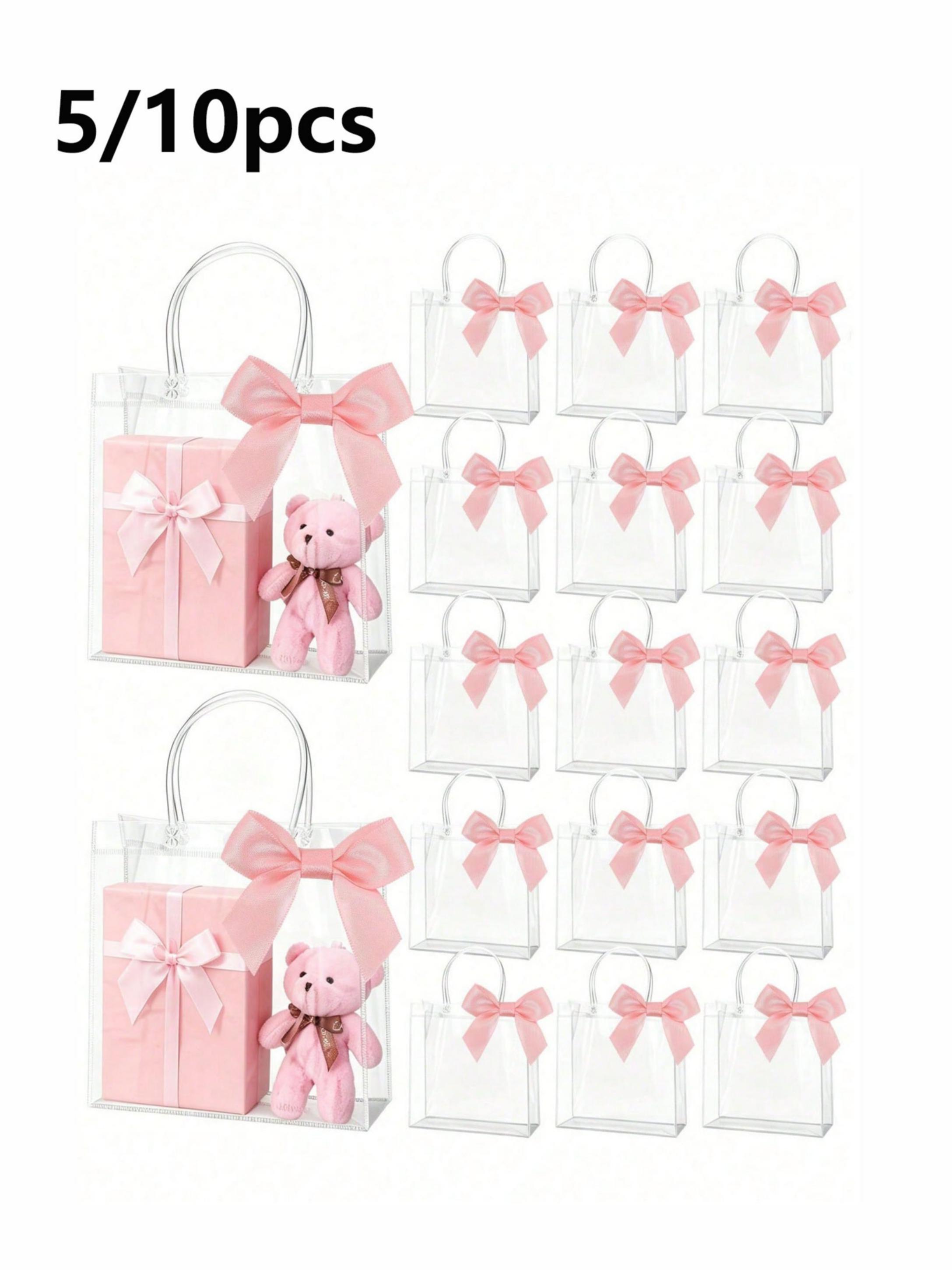 5pcs/10pcs Reusable Transparent PVC Gift Bags with Ribbon Bow, Cute Packaging, Ideal for Weddings, Birthdays, Graduations, Casual Style