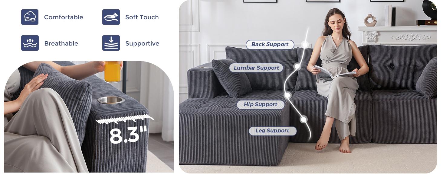 MAXYOYO Modular Sectional Sofa Couch, L Shaped Modern Cloud Couch with 1 Ottoman, Sofa in A Box, Tufted 4-Seat Boneless Sleeper Chair for Living Room, No Assembly Required