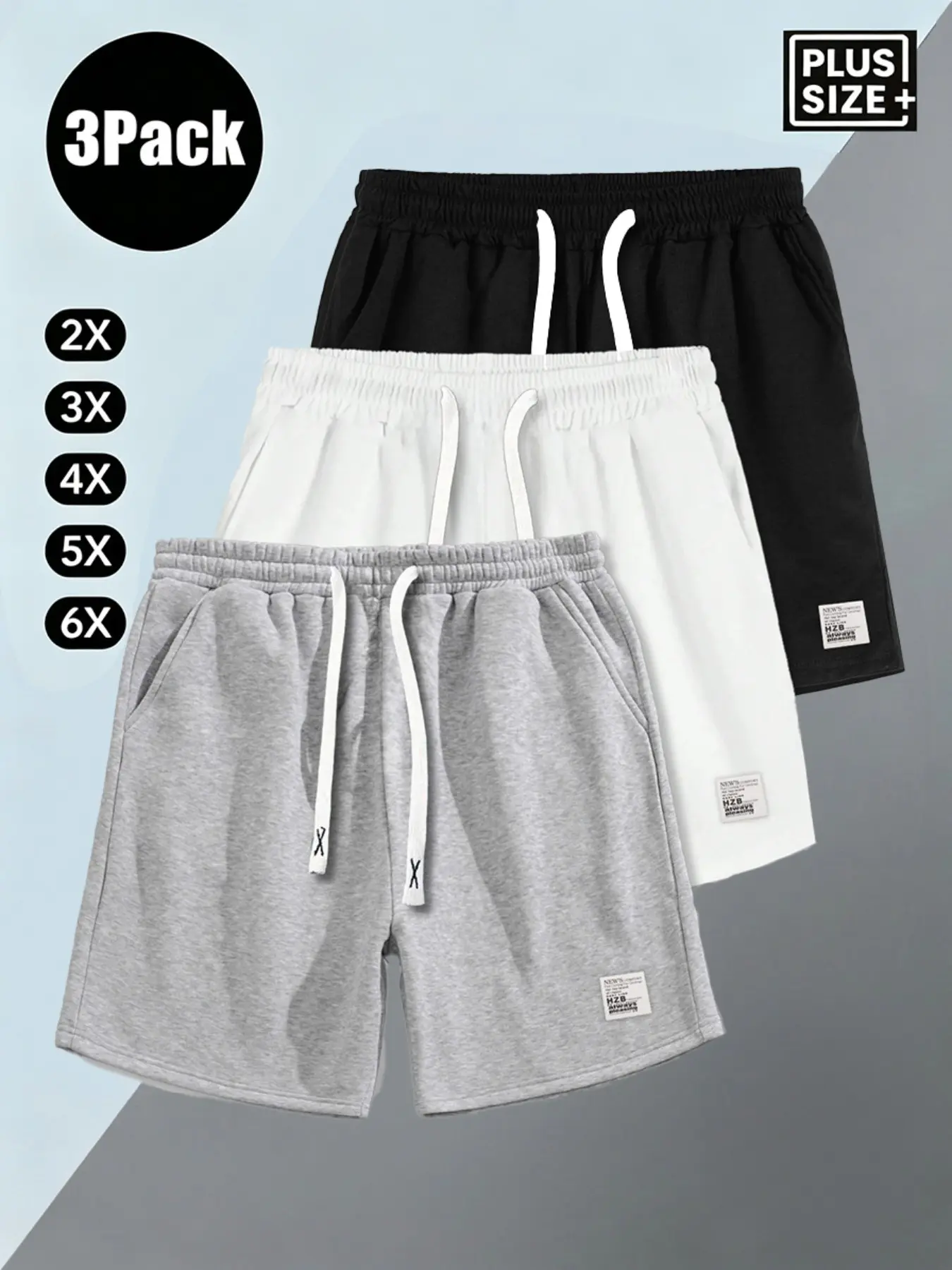 Men Women Plus Size Casual Gym Shorts Set, Drawstring Waist, Loose Fit, Knee Length, Plain Design, Unisex Fashion