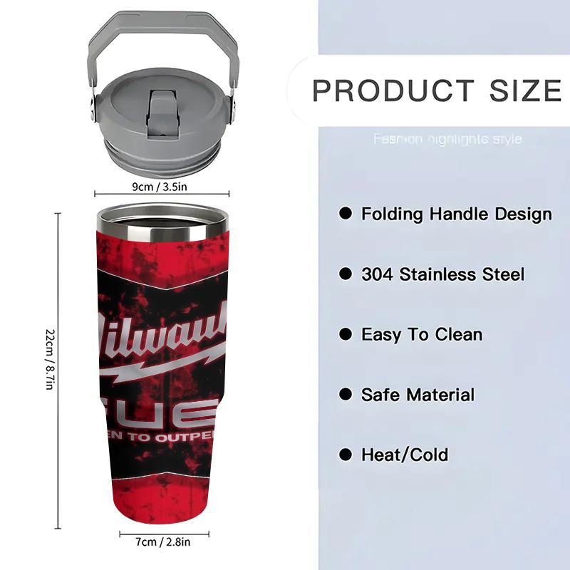 1pc 30oz Stainless Steel Insulated Tumbler – Milwaukee "Eagle Logo" Edition – Industrial-Style Water Bottle with Handle and Straw – Ideal for Outdoors, Sports, and Indoor Use – Birthday/Holiday Gift – High-Capacity Flask