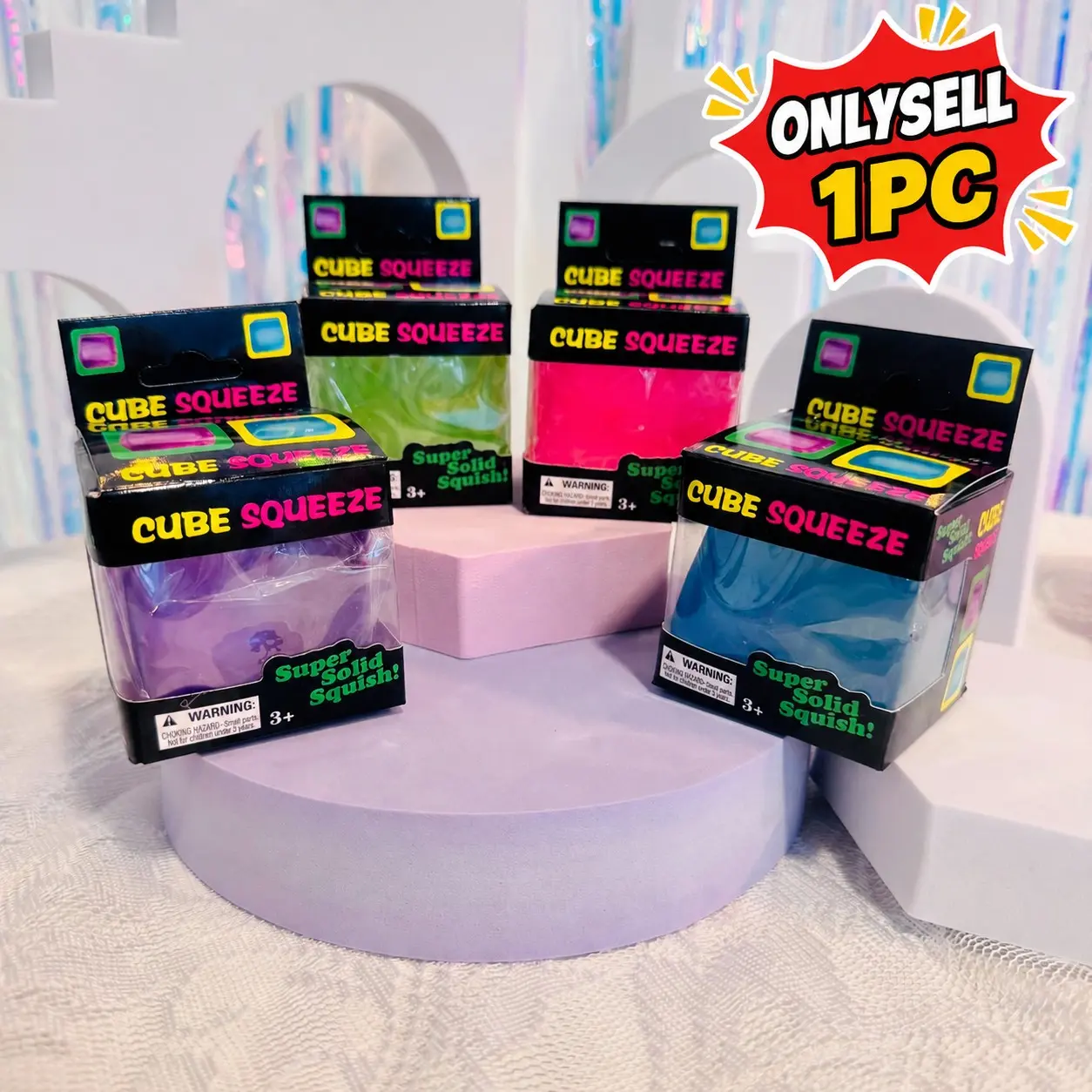JOYIN 4 Pack Stress Cube, 2'' High Density Cube Fidget Toy, Fidget Stress Reliever, Stress Relief with Slow Rising Sensory Squishy Toys, for Kids Adults, Birthday Gifts, Party Favors, Classroom Prizes for Boys Girls, Butter Stick Squishy