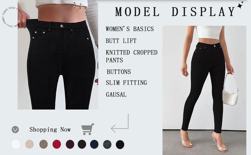 GILIPUR Y2K Women's Plain Pocket with Buttons, Casual Comfy Skinny Sports Stretchy Leggings for Yoga Gym Workout, Ladies Bottoms for Fall & Winter