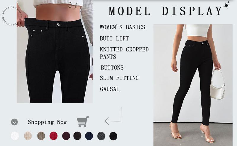 GILIPUR Y2K Women's Plain Pocket with Buttons, Casual Comfy Skinny Sports Stretchy Leggings for Yoga Gym Workout, Ladies Bottoms for Fall & Winter