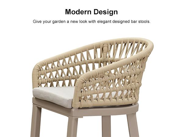 PURPLR LEAF Bar Stools Chair Set of 2, Rattan and Aluminum Frame with Comfortable Cushion PURPLR LEAF Bar Stools Chair Set of 2, Rattan and Aluminum Frame with Comfortable Cushion