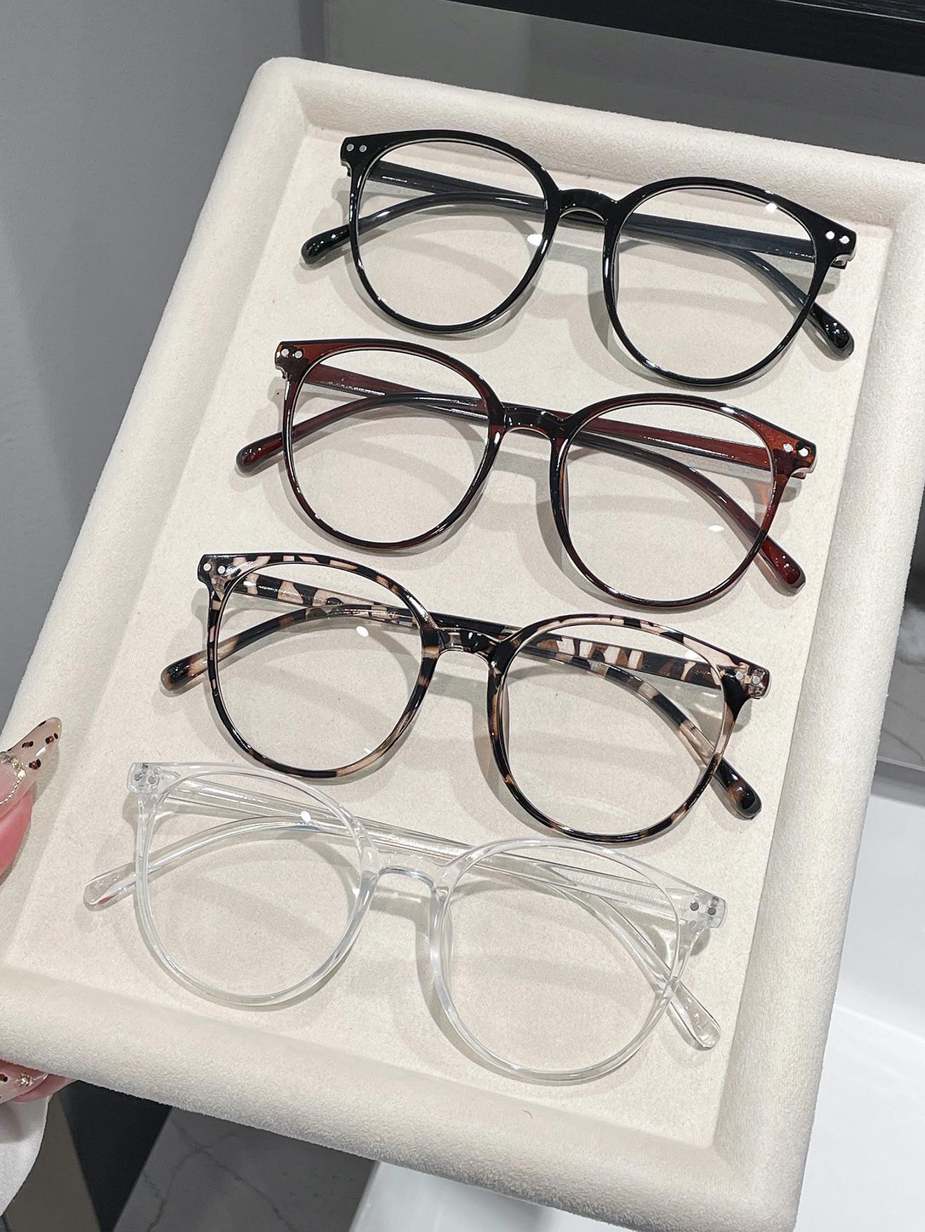 4 Pairs Unisex Round Frame Fashion Glasses Set, Anti-Blue Light ...