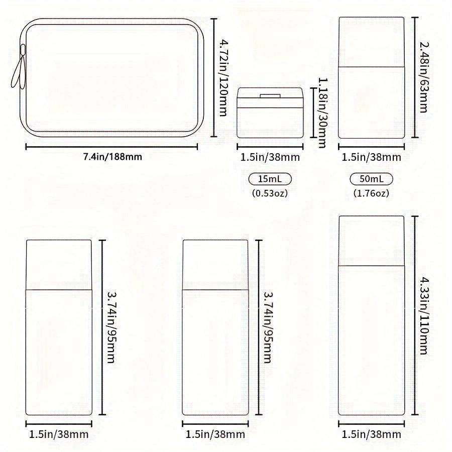 6-Piece Travel Makeup Cosmetic Dispenser Bottle Set, Portable Compact Cream & Shampoo Containers, Includes PU Bag, Sizes 100ML-15ML, Ideal for Travel Essentials