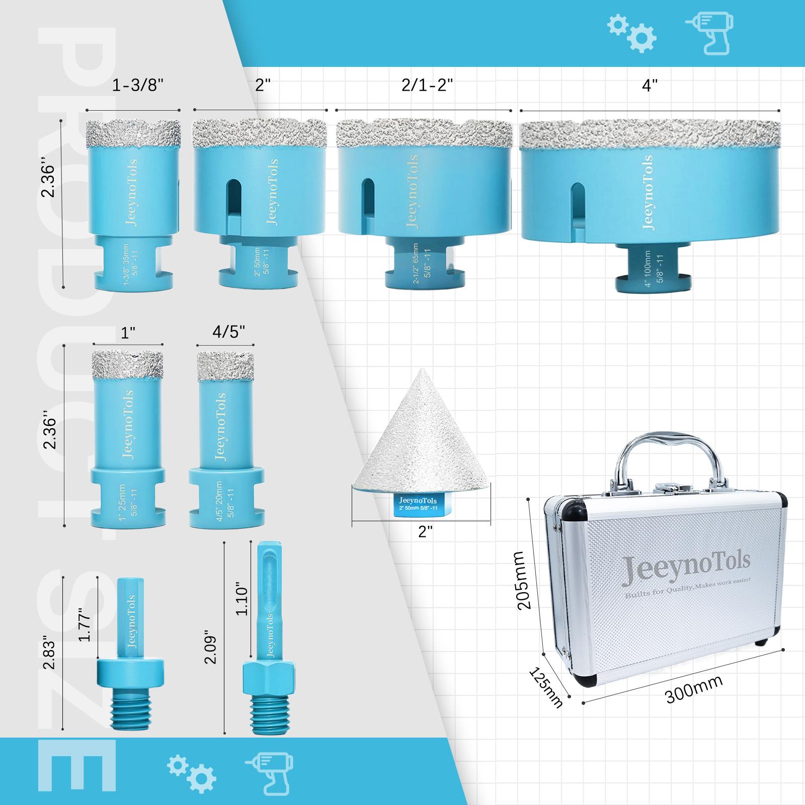 9PCs Dry Diamond Hole Saw Drill Bits Set, High-Quality, Family Daily Used,  Drill Bits & 50mm Beveling Chamfer Bit & 2PCs Adapters, For Ceramic, Tile, Marble, Porcelain 5/8-11 Thread, Core Drill, Dry Tile Drill, Diamond Tile Bit Power Tool Cutting