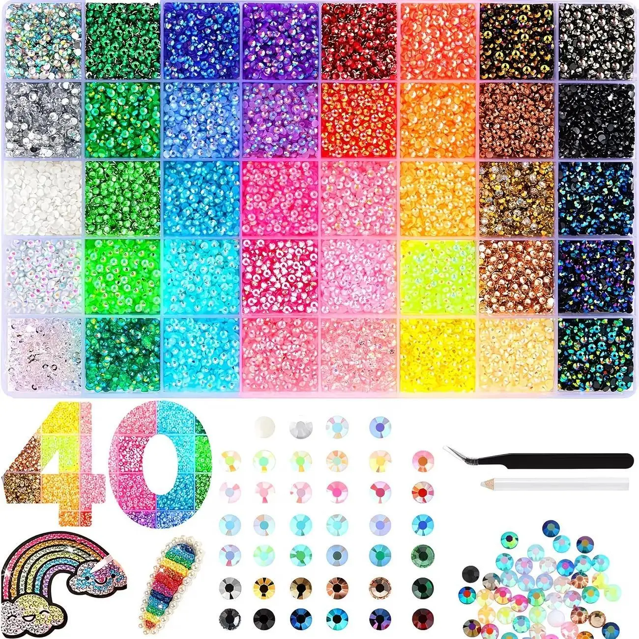40 Color with 40000Pcs Jelly Rhinestones synthetic beads With Kit for Bedazzling 3mm Multicolor synthetic beads Resin Flatback beads for Bedazzling Multicolor Synthetic Beads Resin Flatback for Art Bedazzler Kit, for Crafting Book Shoes Nail Art party