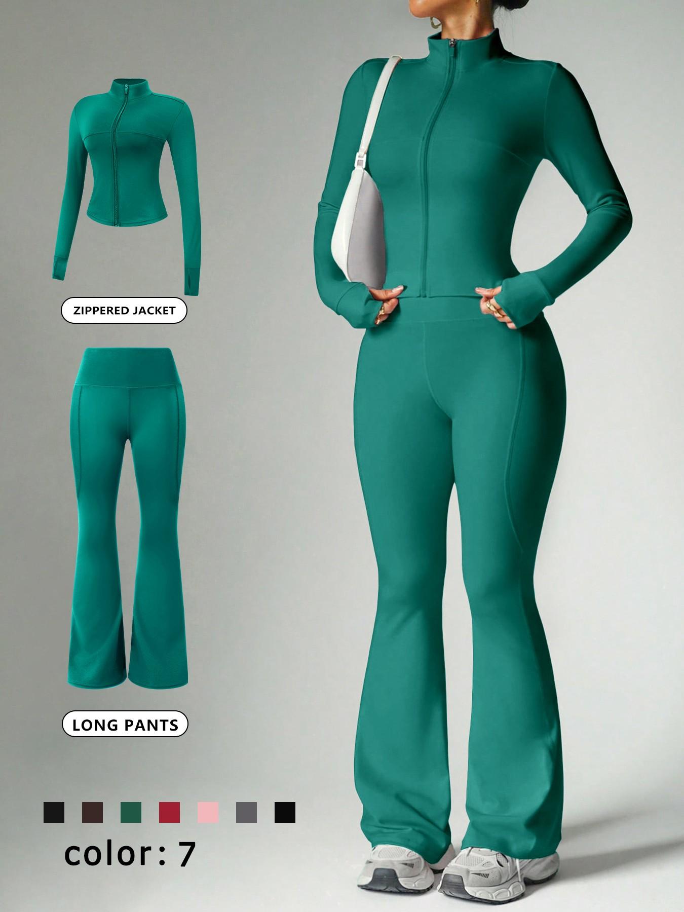 2 Piece Set Women's Loungewear Set Stand Collar Zip-Up Jacket & Wide Leg Flared Pants Comfortable High Stretch Slim Fit Suitable for Daily Outings Home Sports Travel Casual Fashion Coat Long Sleeve Pants Women's Pajama Set Outfit