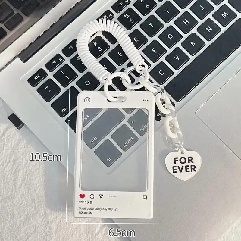 Transparent 3 Inch Photocard Holder, All-in-One ID Meal Bus Card Case with Keychain Lanyard School Campus Card Protector Pendant