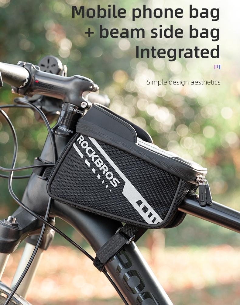 ROCKBROS Bike Phone Front Frame Bag Top Tube Bike Bag Bicycle Handlebar Bag Cell Phone Holder Mount Bag Cycling Accessories Storage Pouch for Phone 15 16  Pro  Max  Below 7.2”
