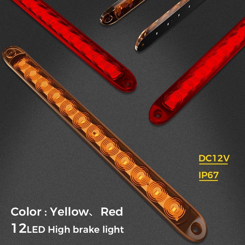 2-Pack 12 LED High-Position Brake Tail Lights, Trailer Truck RV Pickup Tail Light Strip, Brake Light Turn Signal Side Lamp, Waterproof Taillight