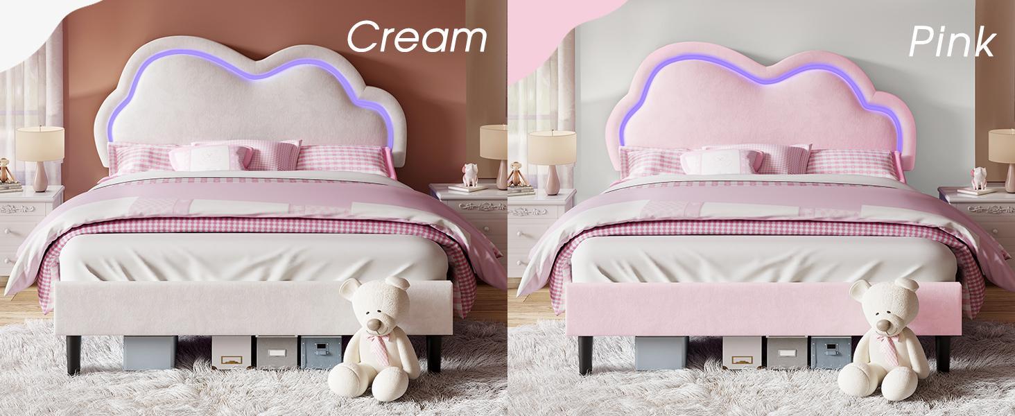 [Mattress NOT Included] VanAcc Bed Frame with Adjustable Cloud Headboard and Customizable LED Light, Velvet Upholstered Bed, Unique Bedroom Furniture, No Box Spring Needed, Twin/Full/Queen