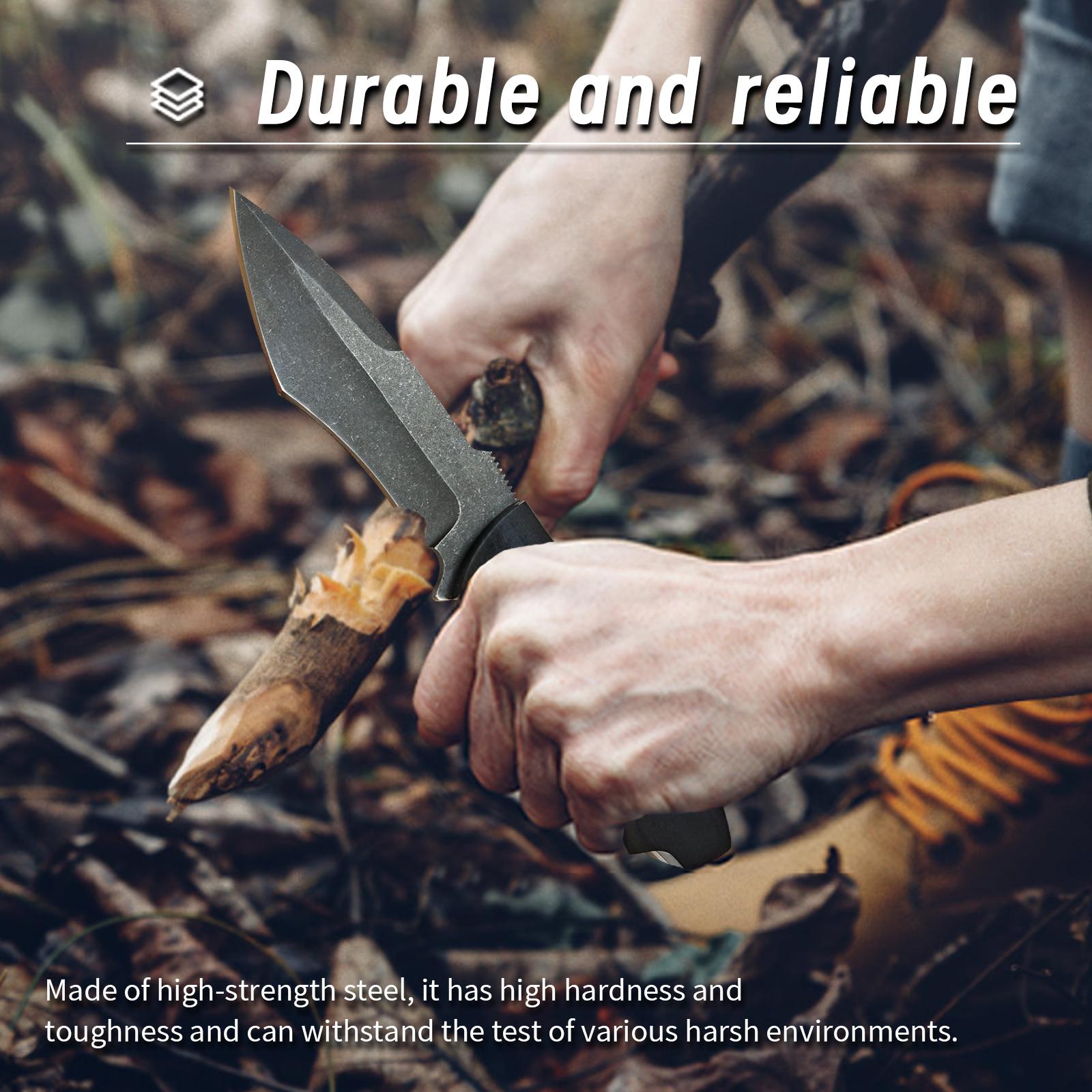 High-carbon steel knife A meat cleaver for professional .fruit cutting， It has a fixed blade and comes with a  sheath. The blade surface is stone-washed, making it sturdy and durable. The handle is comfortable and ergonomically designed, fathersdaygifts