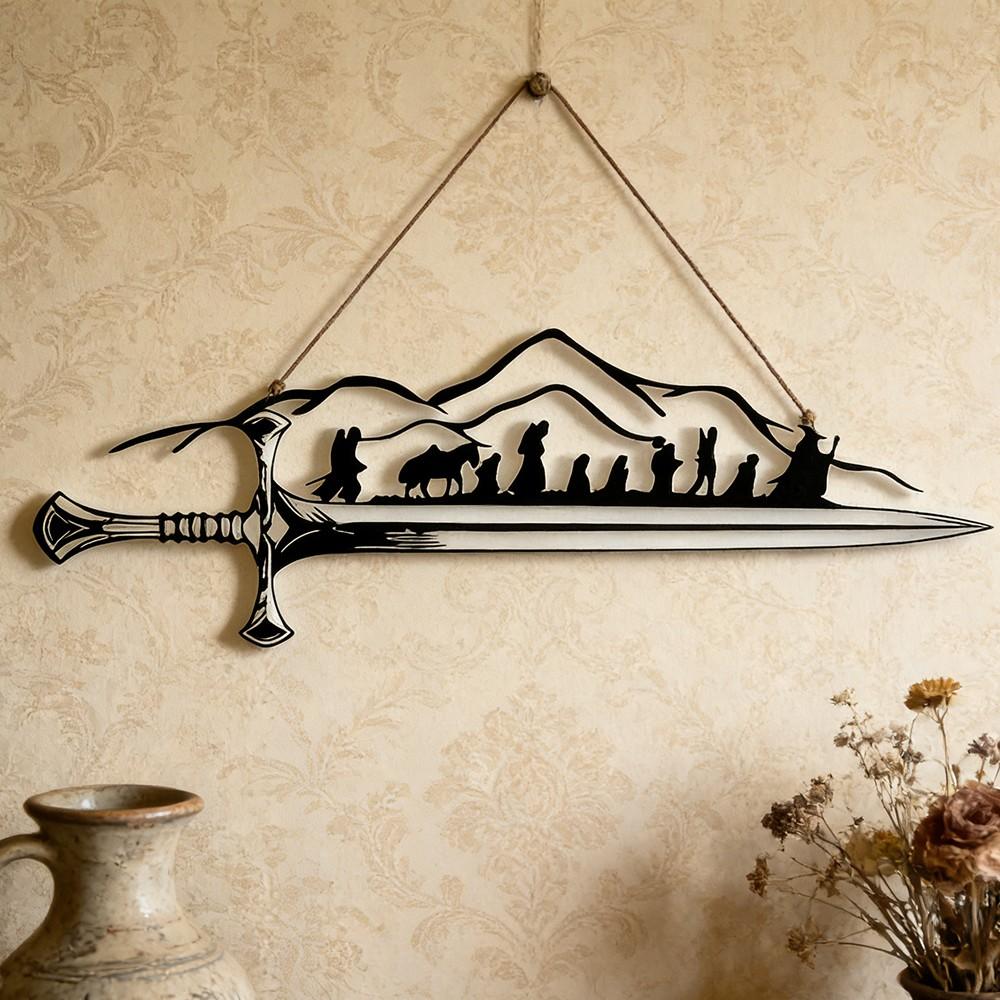 1 piece of "One Ring King" metal wall art - vintage wire silhouette mural, Frodo and Sam, fantasy home decoration, suitable for LOTR fans, Christmas gifts, Middle earth enthusiasts, western wall art