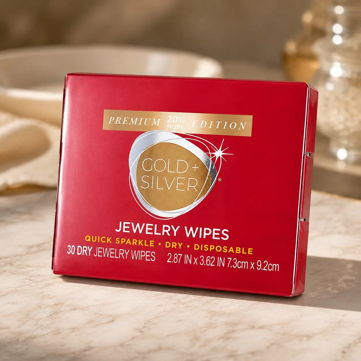 Premium Edition Compact Jewelry Wipes No Rinse Gold and Silver Jewelry Cleaner, Polish and Remove Tarnish to Restore Brilliance, Dry Disposable Wipes, Diamond Dazzle Stik(Gift)