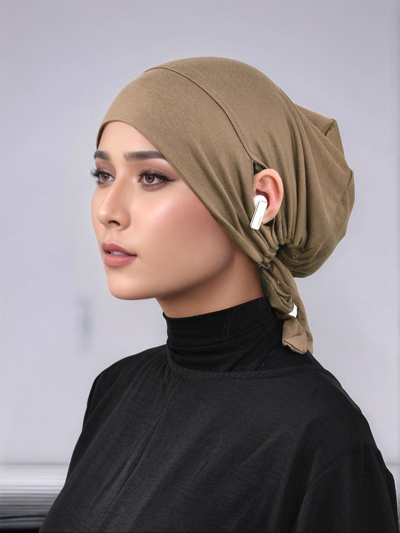 Women's Solid Color Turban Hijab with Ear Hole, Breathable Comfortable Hijab for Daily Wear, Fashion Accessories for Women & Girls