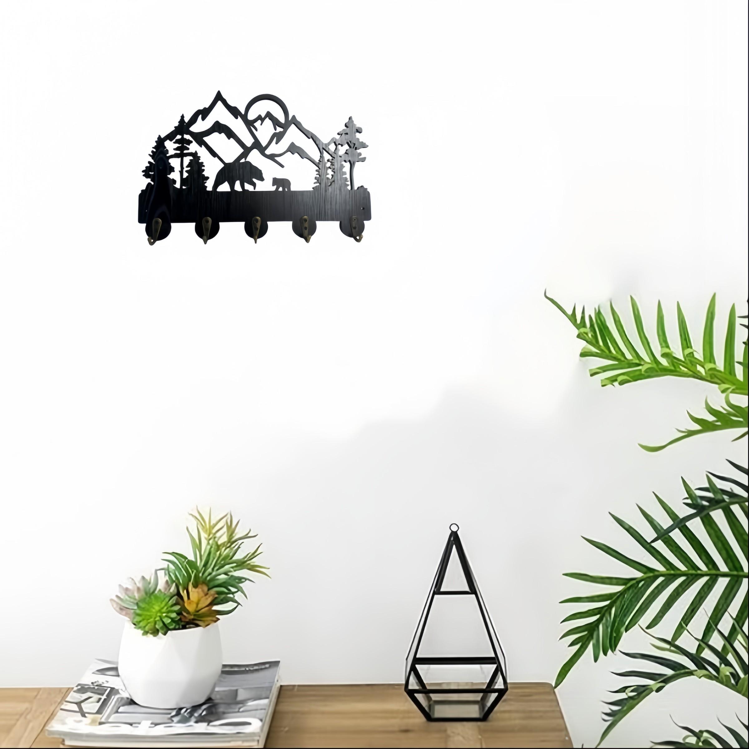 Wooden Key Hook, Forest Theme Wall-Mounted Storage Rack, Ideal for Entryway, Front Door, Kitchen, Hallway, Garage, Office