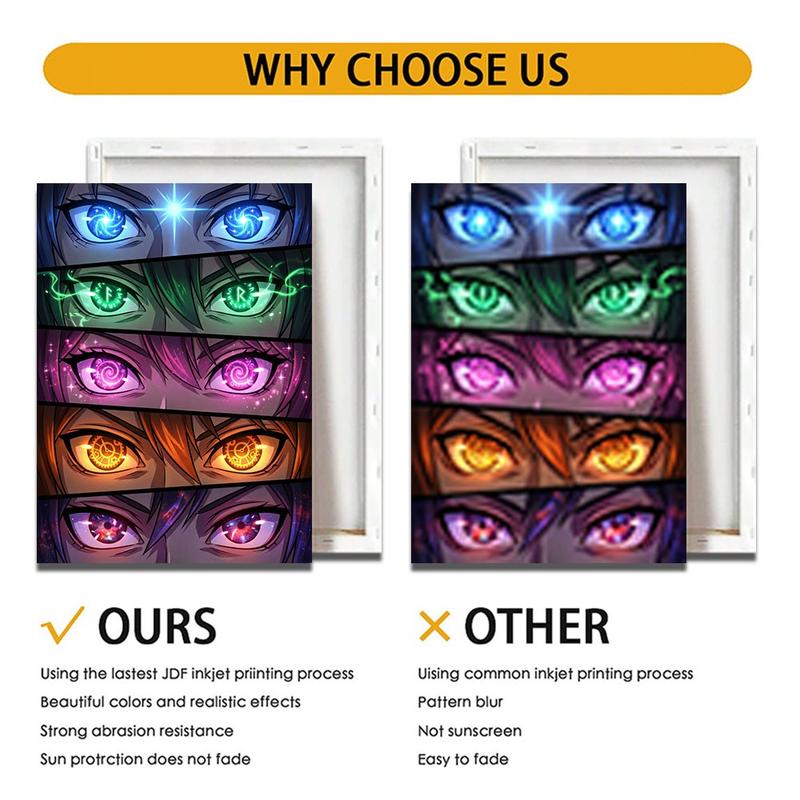 Windows To Other Worlds, Framed. 3 Stretched Canvas Prints Of Iconic Anime Character Eyes. For The Ultimate Weeb Shrine Or Artist‘S Studio. #Animeeyes #Weebcave Art Wall Decoration