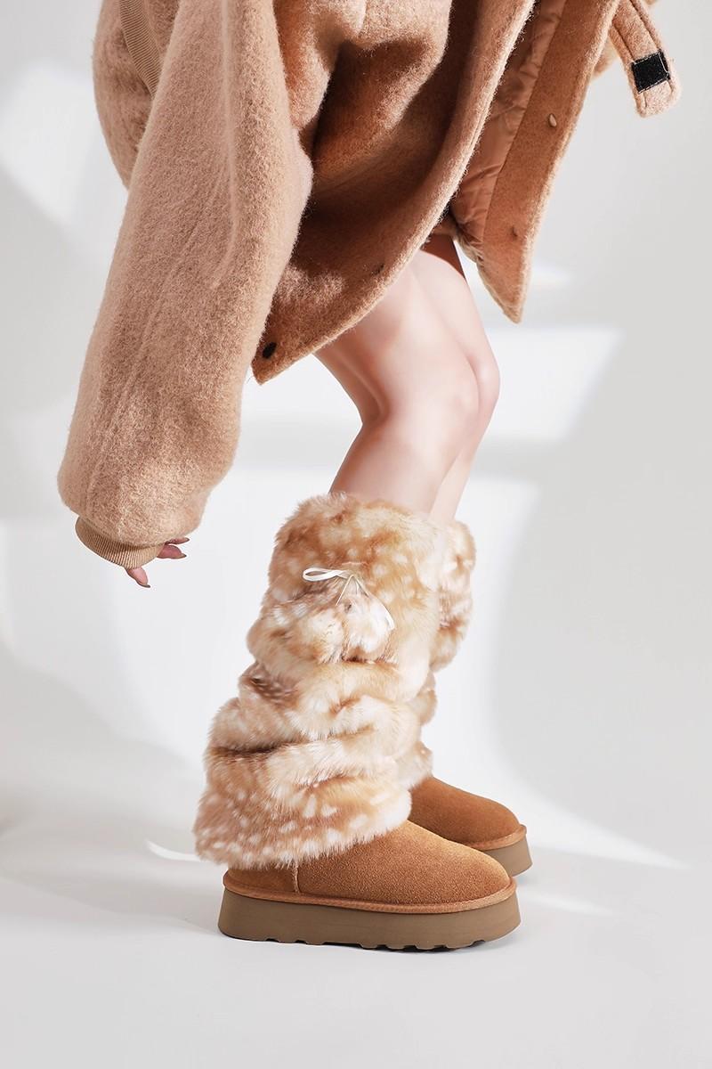 Autumn and Winter Cute Plush Leg Cover Warm Deer Print Faux Fur Plush Leg Warmers JK College Style Cosplay Boots Chrismas Gifts